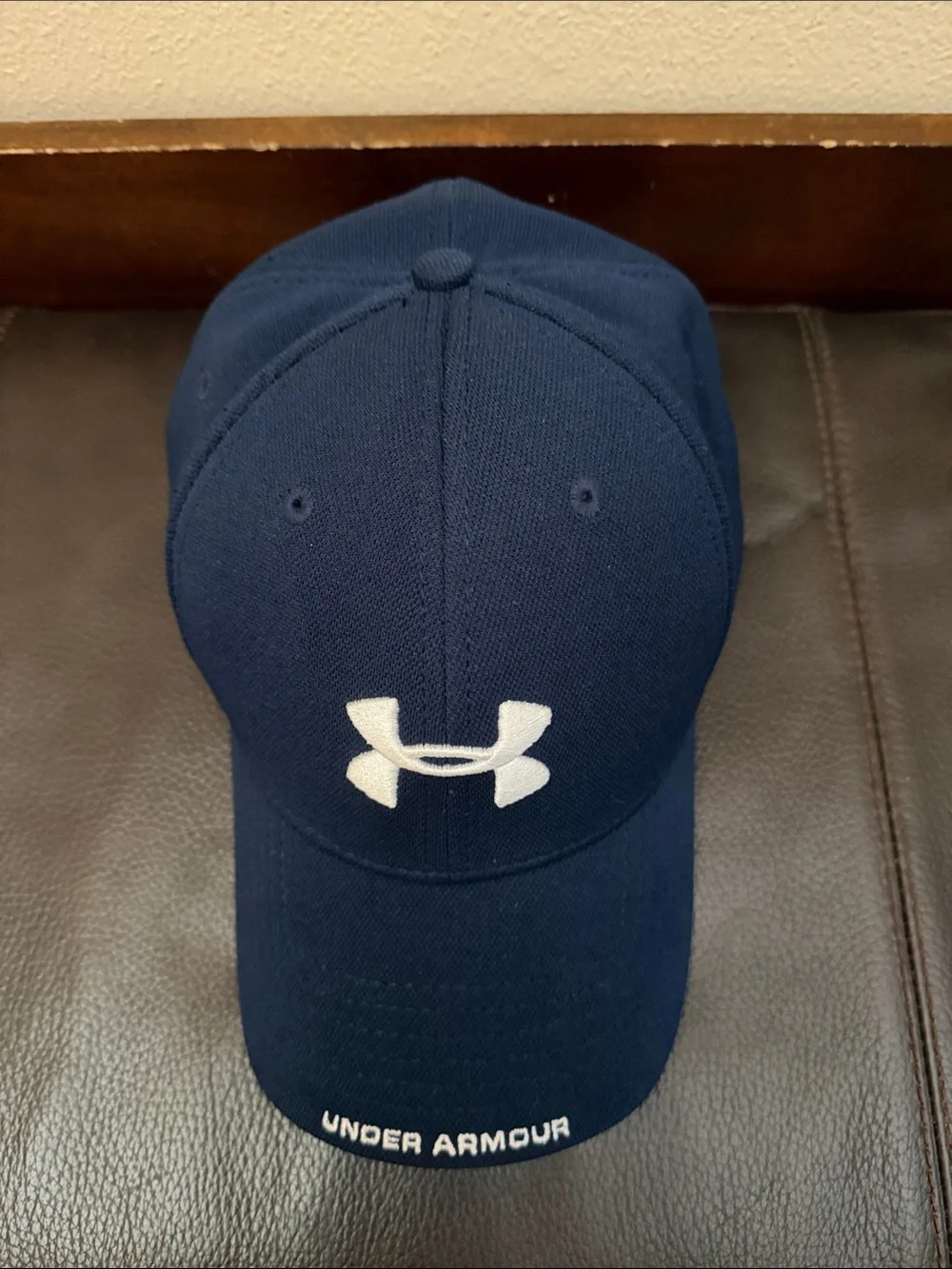 Under Armour Navy Blue Stretch Baseball Cap Size Large 100% Polyester